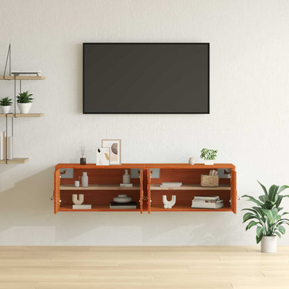 vidaXL Wall Cabinet 2 pcs Wax Brown 60 x 30 x 30 cm Solid Pine Wood