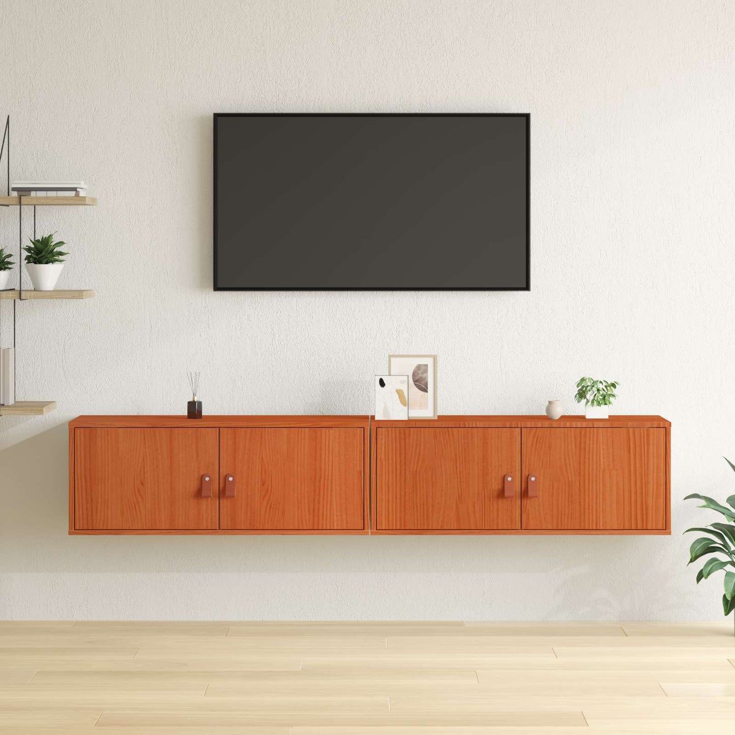 vidaXL Wall Cabinet 2 pcs Wax Brown 80 x 30 x 30 cm Solid Pine Wood