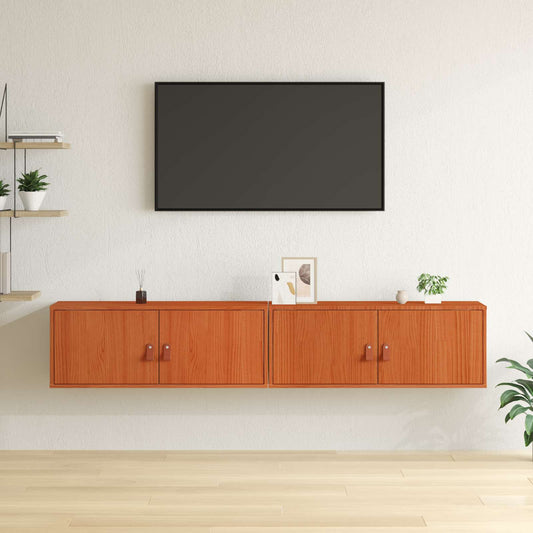 vidaXL Wall Cabinet 2 pcs Wax Brown 80 x 30 x 30 cm Solid Pine Wood