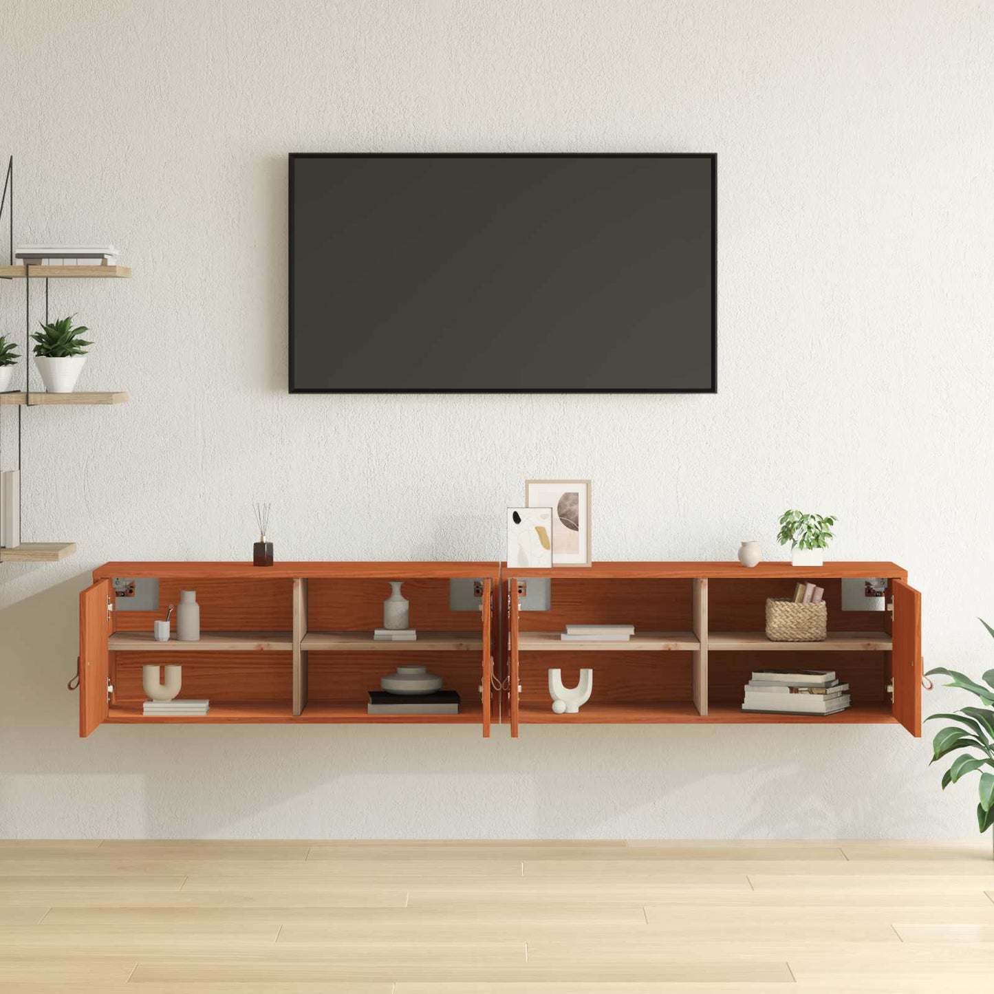 vidaXL Wall Cabinet 2 pcs Wax Brown 80 x 30 x 30 cm Solid Pine Wood