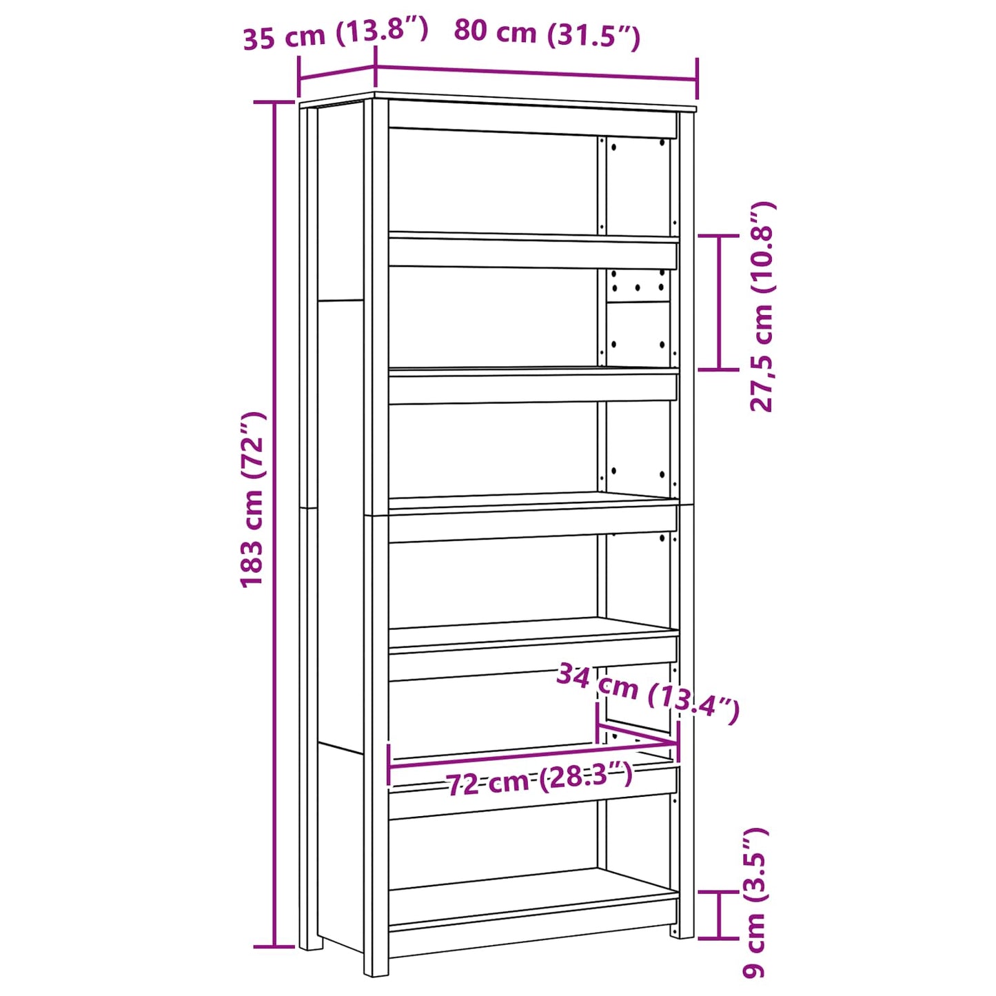 vidaXL Book Cabinet Wax Brown 80 x 35 x 183 cm Solid Pine Wood