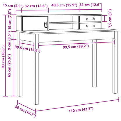 vidaXL Desk with Drawer Wax Brown 110 x 50 x 93 cm Soild Pine Wood