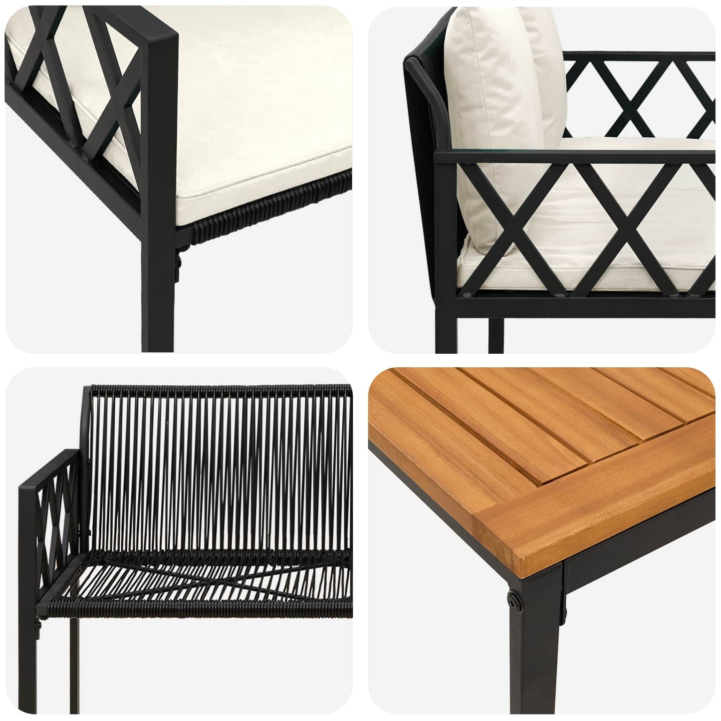 vidaXL Outdoor Furniture Set 4 pcs Black and Cream White Poly Rattan