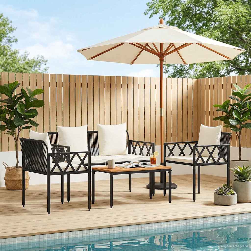 vidaXL Outdoor Furniture Set 4 pcs Black and Cream White Poly Rattan