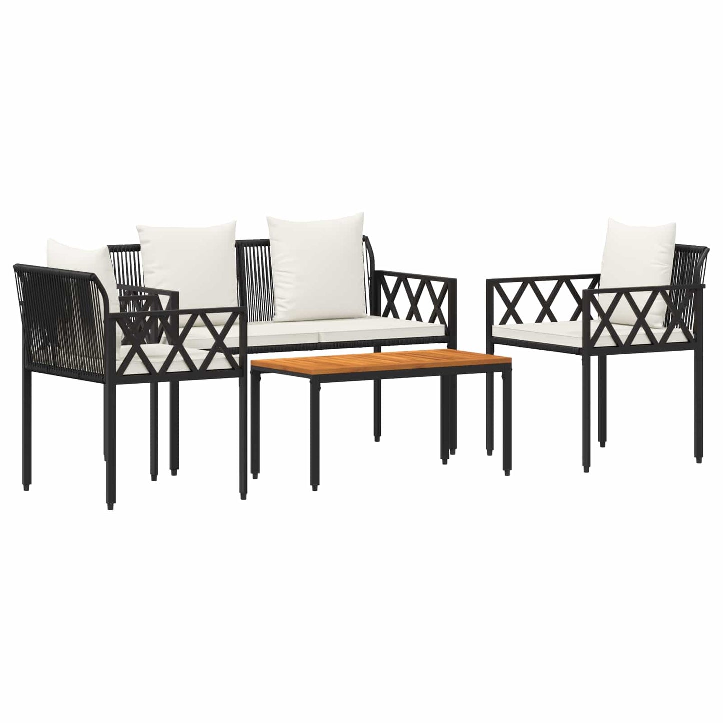 vidaXL Outdoor Furniture Set 4 pcs Black and Cream White Poly Rattan