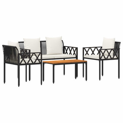 vidaXL Outdoor Furniture Set 4 pcs Black and Cream White Poly Rattan