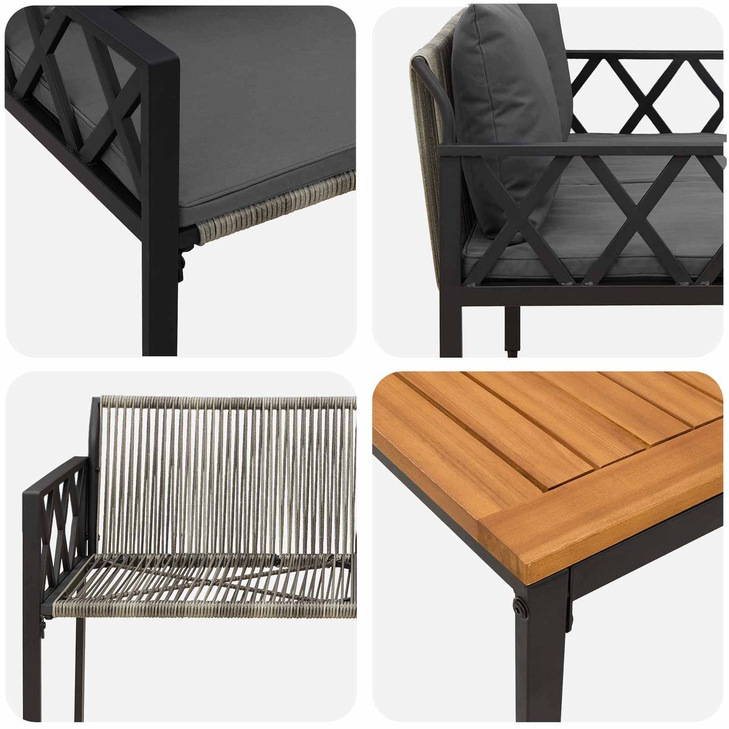 vidaXL Outdoor Furniture Set 4 pcs Grey and Dark Grey Poly Rattan