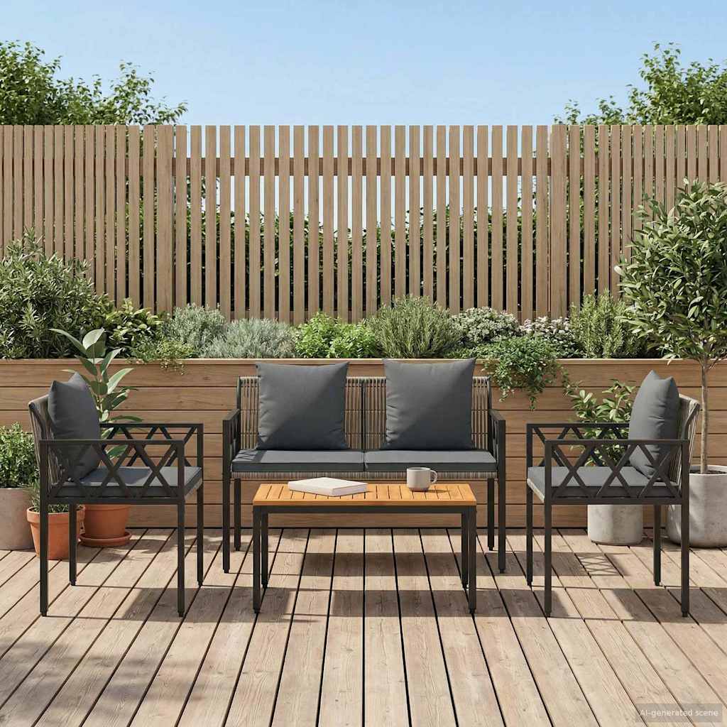 vidaXL Outdoor Furniture Set 4 pcs Grey and Dark Grey Poly Rattan