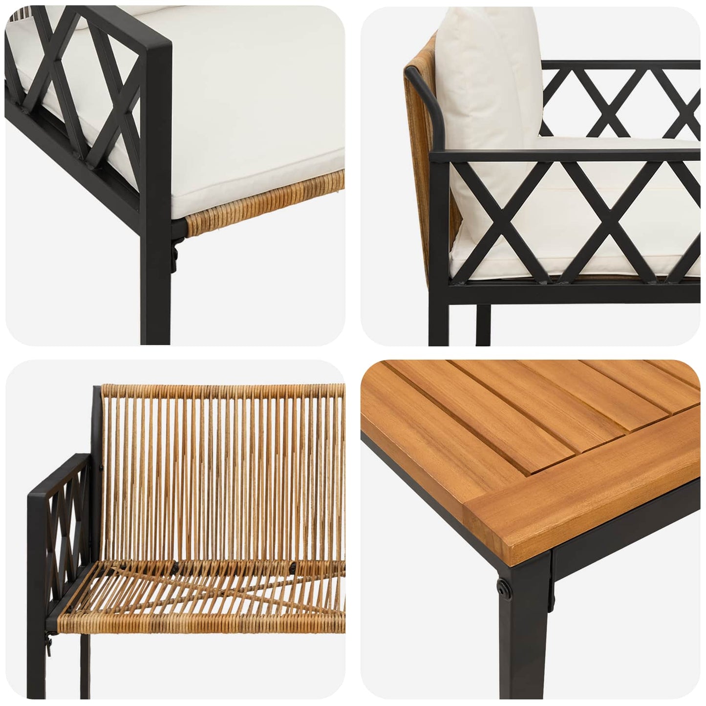 vidaXL Outdoor Furniture Set 4 pcs Brown and Cream White Poly Rattan