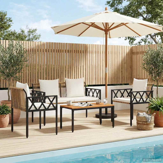 vidaXL Outdoor Furniture Set 4 pcs Brown and Cream White Poly Rattan
