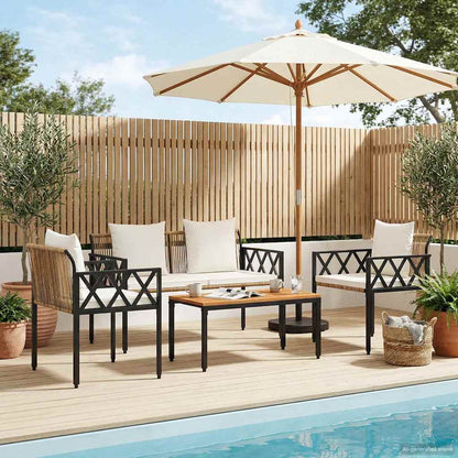 vidaXL Outdoor Furniture Set 4 pcs Brown and Cream White Poly Rattan
