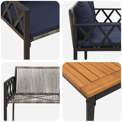 vidaXL Outdoor Furniture Set 4 pcs Grey and Navy Blue Poly Rattan