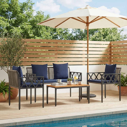 vidaXL Outdoor Furniture Set 4 pcs Grey and Navy Blue Poly Rattan