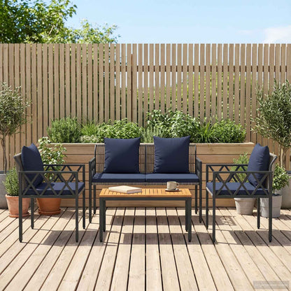 vidaXL Outdoor Furniture Set 4 pcs Grey and Navy Blue Poly Rattan