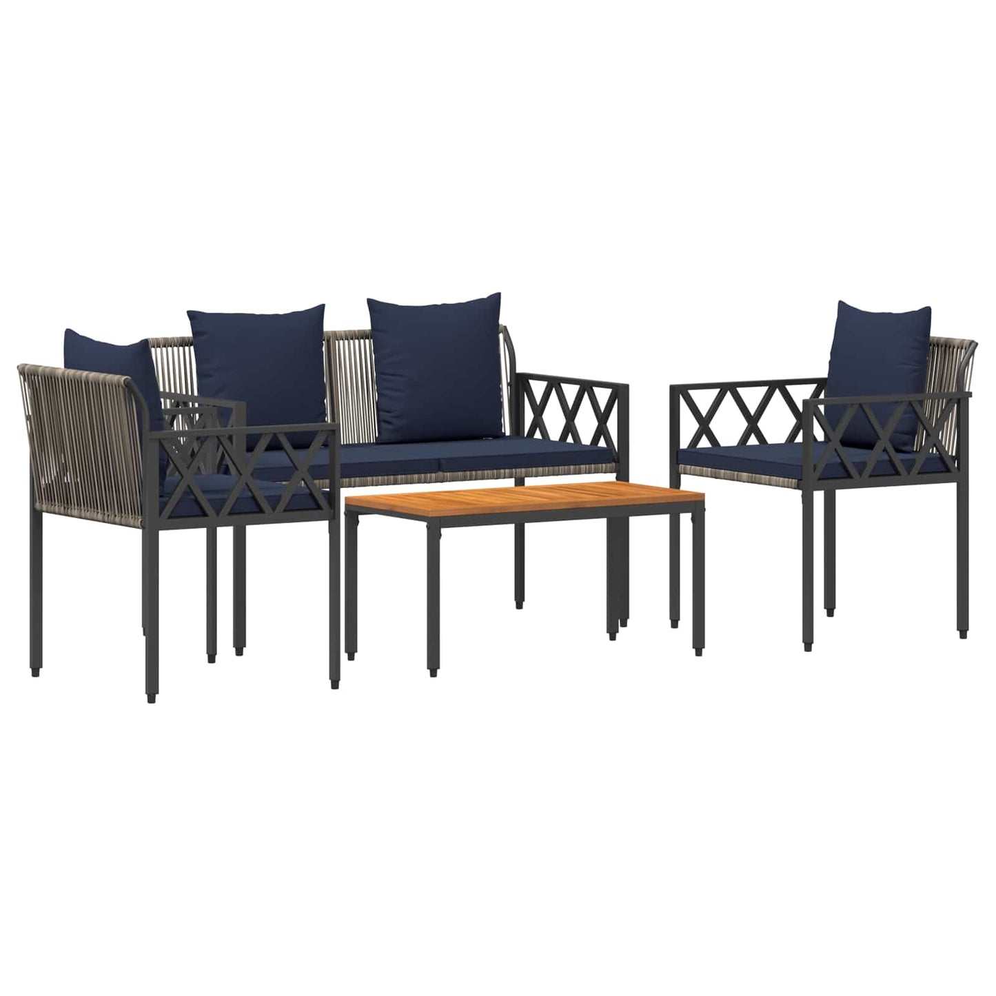 vidaXL Outdoor Furniture Set 4 pcs Grey and Navy Blue Poly Rattan