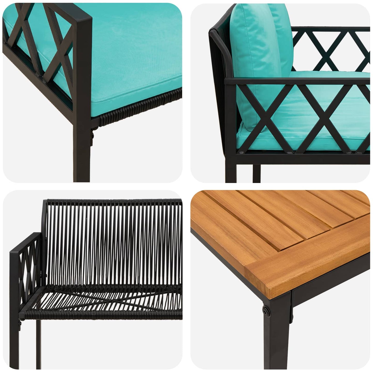 vidaXL Outdoor Furniture Set 4 pcs Black and Turquoise Poly Rattan