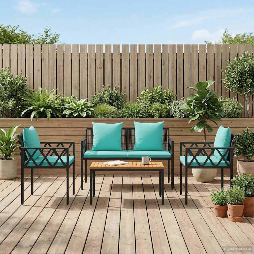 vidaXL Outdoor Furniture Set 4 pcs Black and Turquoise Poly Rattan