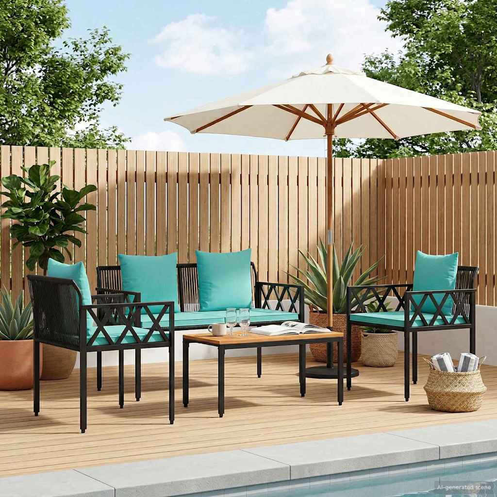 vidaXL Outdoor Furniture Set 4 pcs Black and Turquoise Poly Rattan