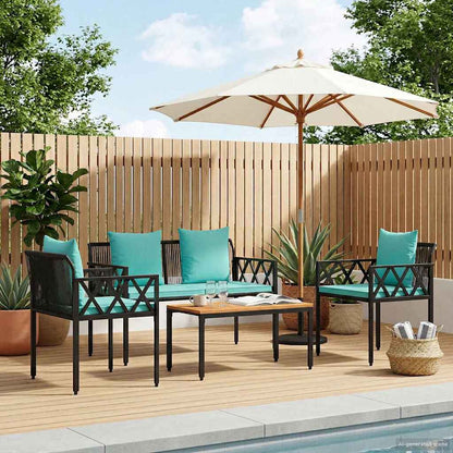 vidaXL Outdoor Furniture Set 4 pcs Black and Turquoise Poly Rattan