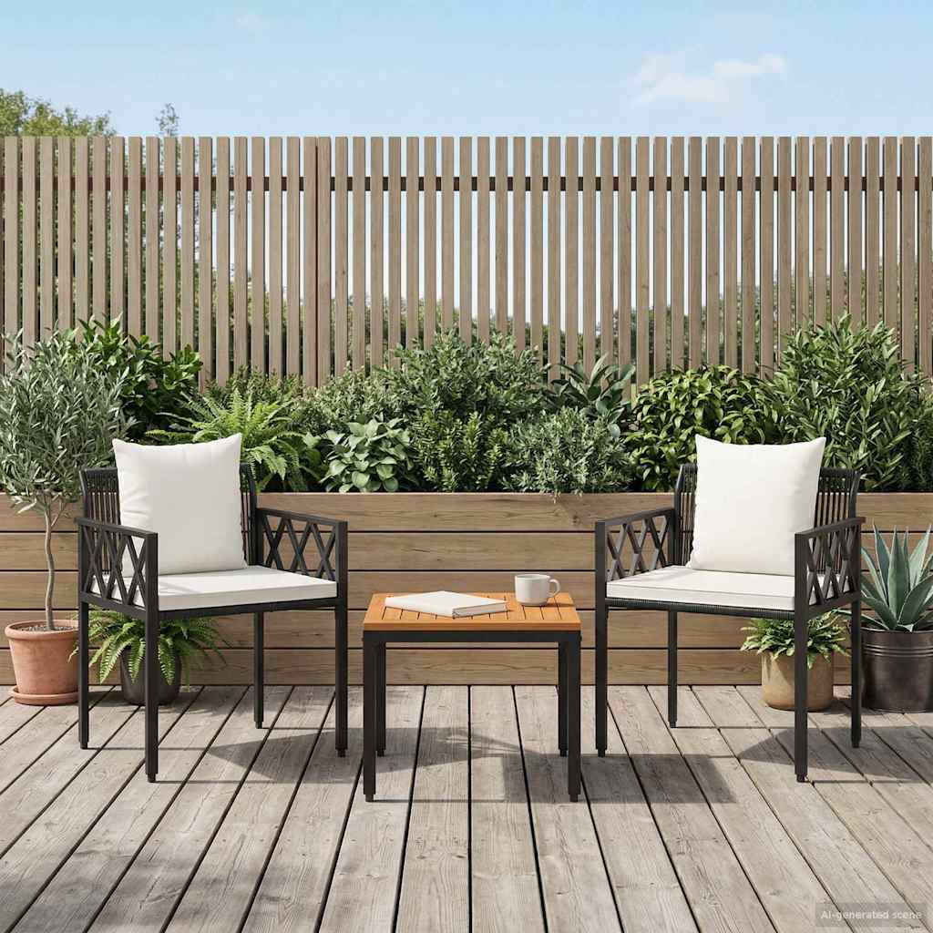 vidaXL Outdoor Furniture Set 3 pcs Black and Cream White Poly Rattan