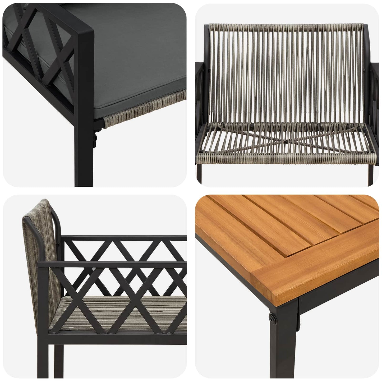 vidaXL Outdoor Furniture Set 3 pcs Grey and Dark Grey Poly Rattan