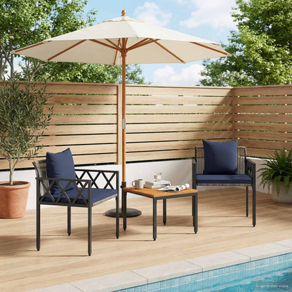 vidaXL Outdoor Furniture Set 3 pcs Grey and Navy Blue Poly Rattan