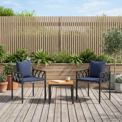 vidaXL Outdoor Furniture Set 3 pcs Grey and Navy Blue Poly Rattan