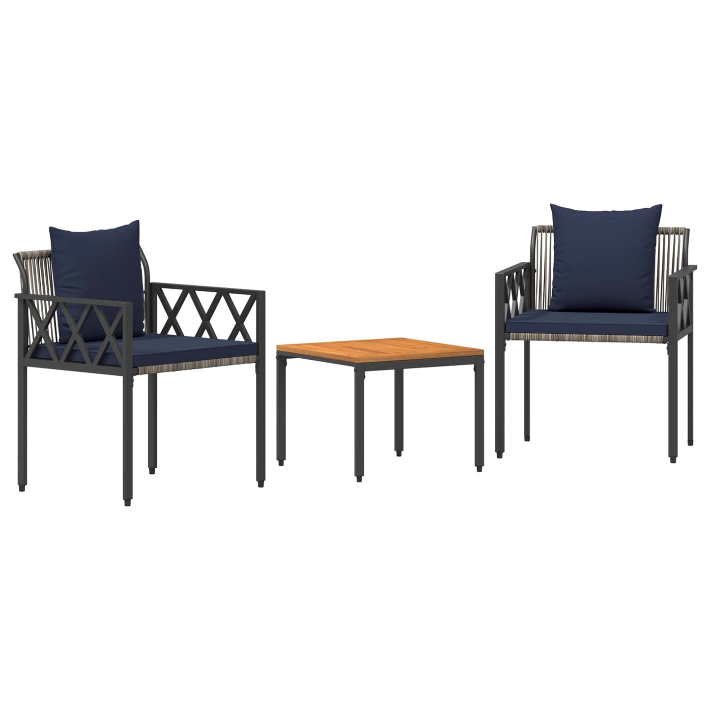 vidaXL Outdoor Furniture Set 3 pcs Grey and Navy Blue Poly Rattan