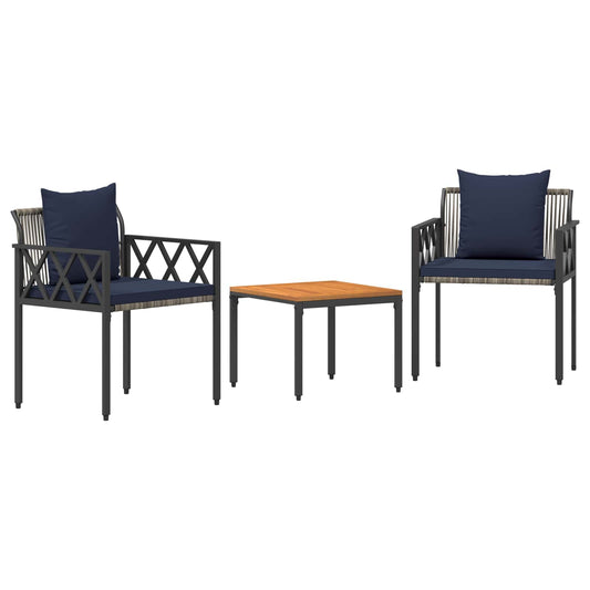 vidaXL Outdoor Furniture Set 3 pcs Grey and Navy Blue Poly Rattan