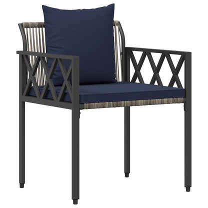 vidaXL Outdoor Furniture Set 3 pcs Grey and Navy Blue Poly Rattan