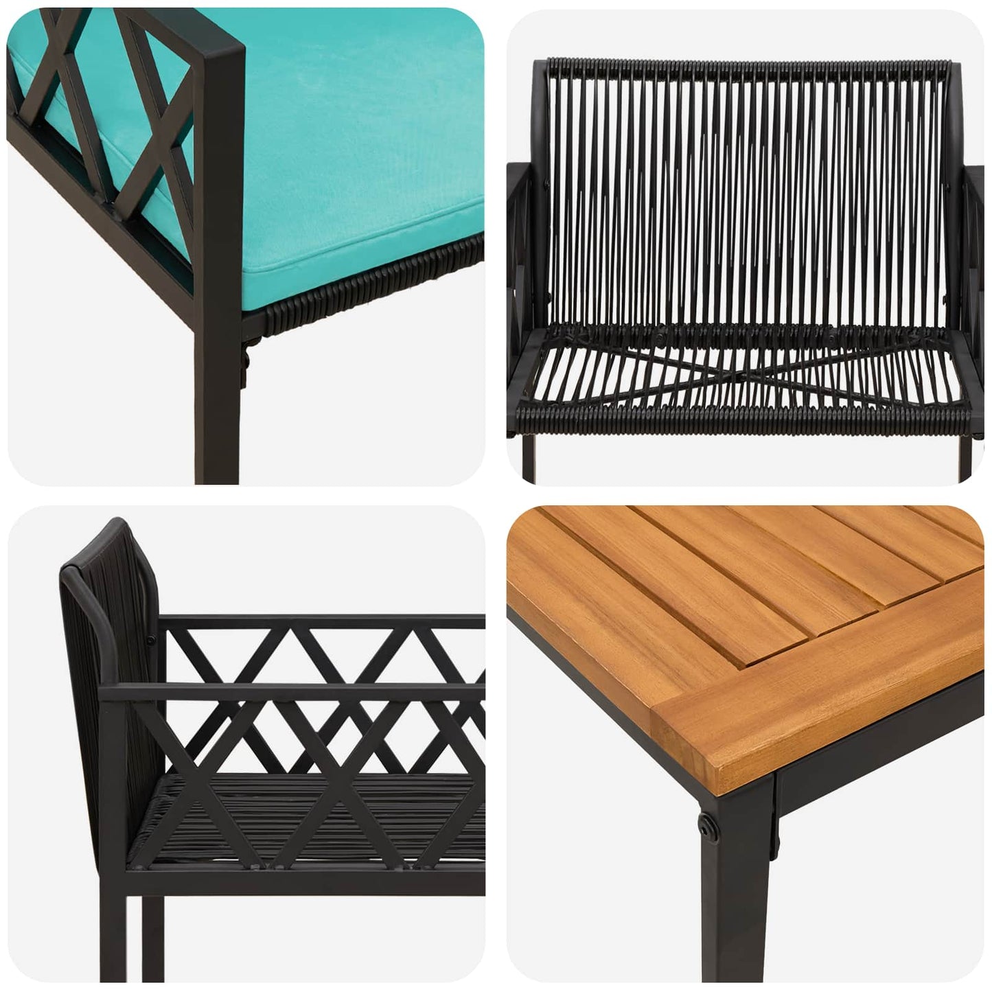vidaXL Outdoor Furniture Set 3 pcs Black and Turquoise Poly Rattan