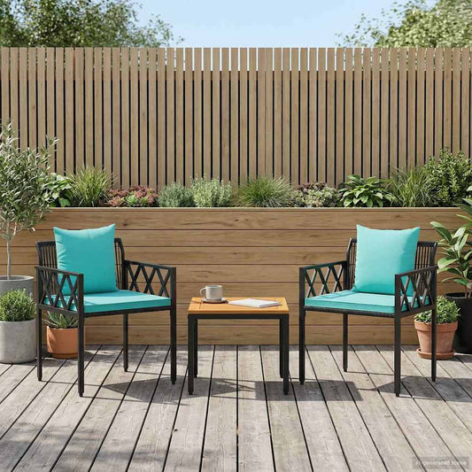 vidaXL Outdoor Furniture Set 3 pcs Black and Turquoise Poly Rattan