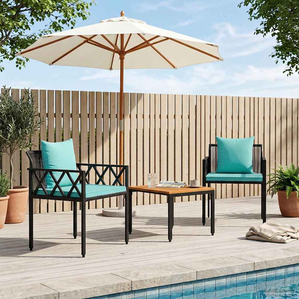 vidaXL Outdoor Furniture Set 3 pcs Black and Turquoise Poly Rattan