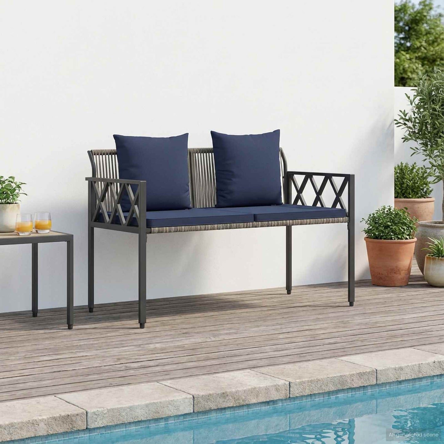 vidaXL Outdoor Benches 2 -Seater 116 x 56 x 75 cm Poly Rattan