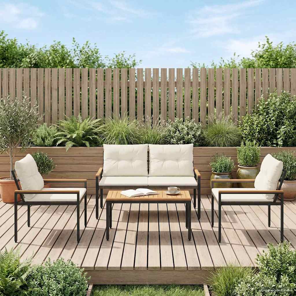 vidaXL Outdoor Furniture Set 4 pcs Cream White Poly Rattan