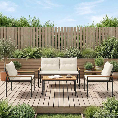 vidaXL Outdoor Furniture Set 4 pcs Cream White Poly Rattan