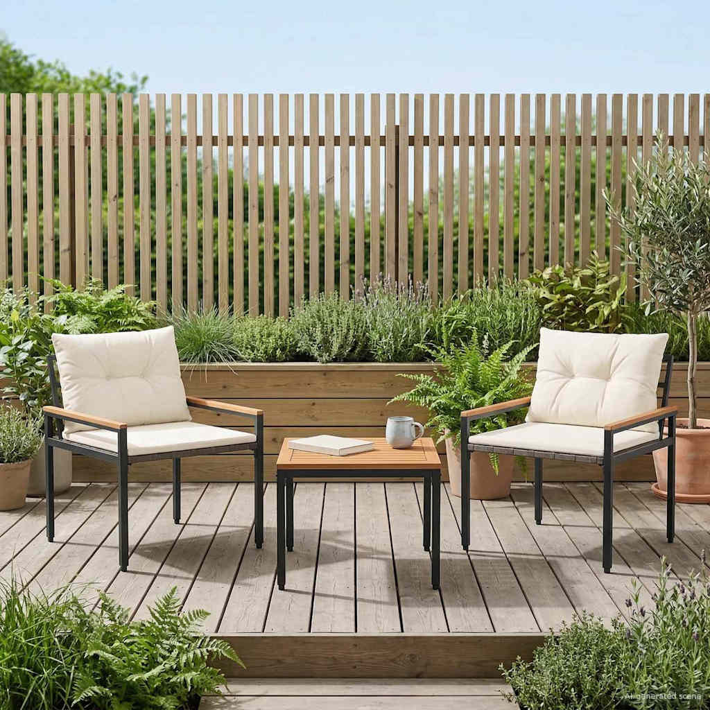 vidaXL Outdoor Furniture Set 3 pcs Cream White Poly Rattan
