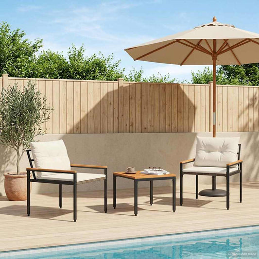 vidaXL Outdoor Furniture Set 3 pcs Cream White Poly Rattan