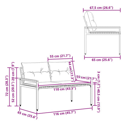 vidaXL Outdoor Bench 2 -Seater 116 x 67.5 x 72 cm Poly Rattan