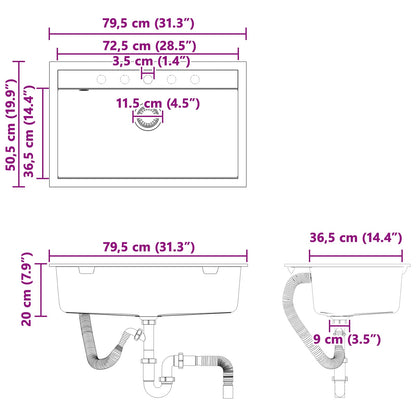 vidaXL Sink Grey 795 x 505 mm 80% Guartz and 20% Resin