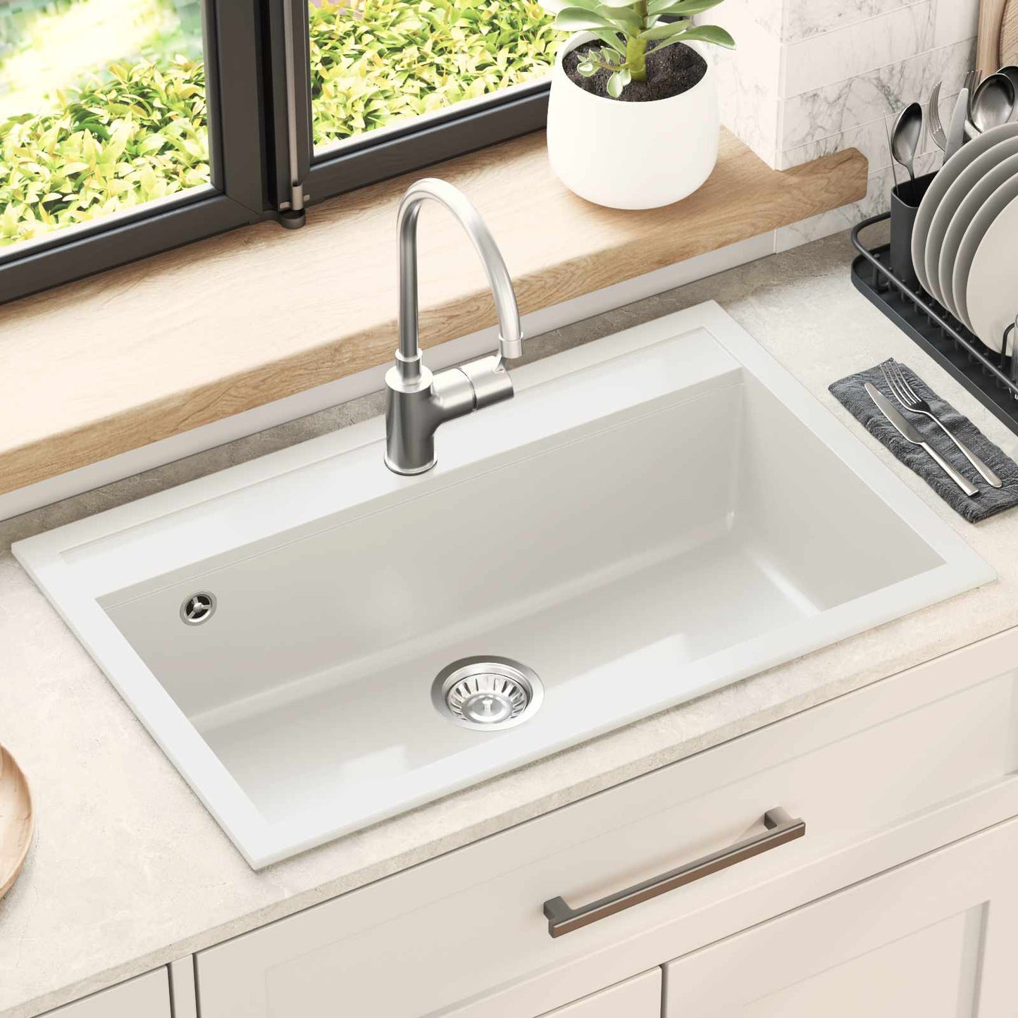vidaXL Sink White 795 x 505 mm Granite