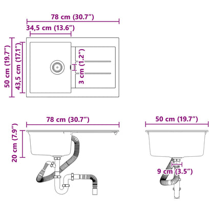 vidaXL Sink White 780 x 500 mm 80% Quartz and 20% Resin