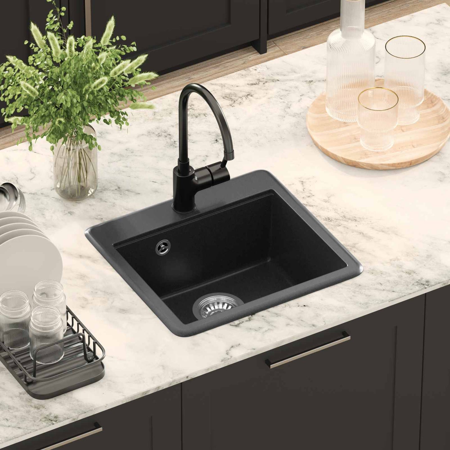 vidaXL Sink Black 470 x 440 mm Granite