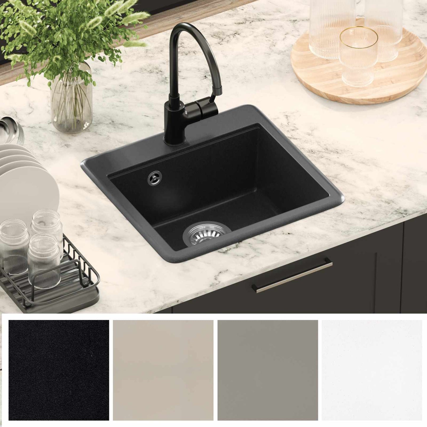 vidaXL Sink Black 470 x 440 mm Granite