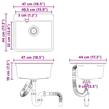 vidaXL Sink Grey 470 x 440 mm Granite