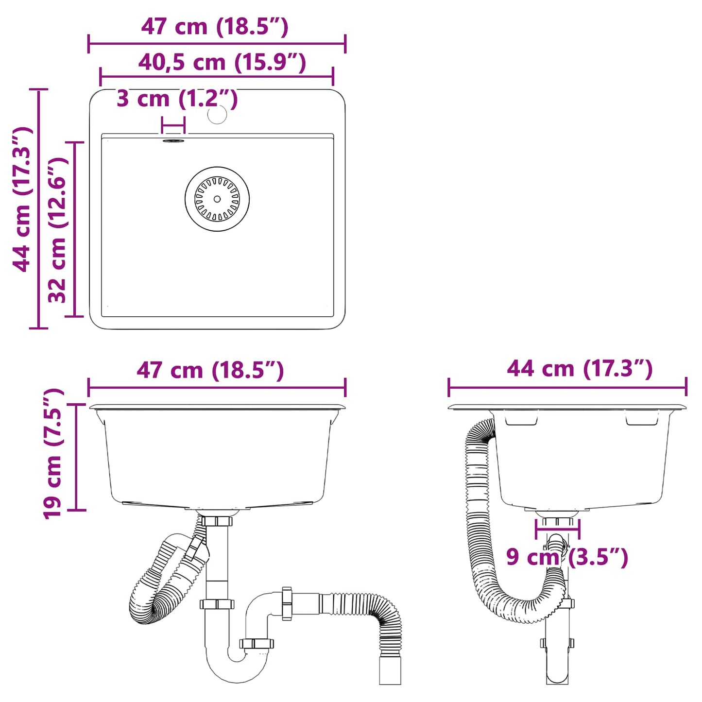 vidaXL Sink White 470 x 440 mm Granite