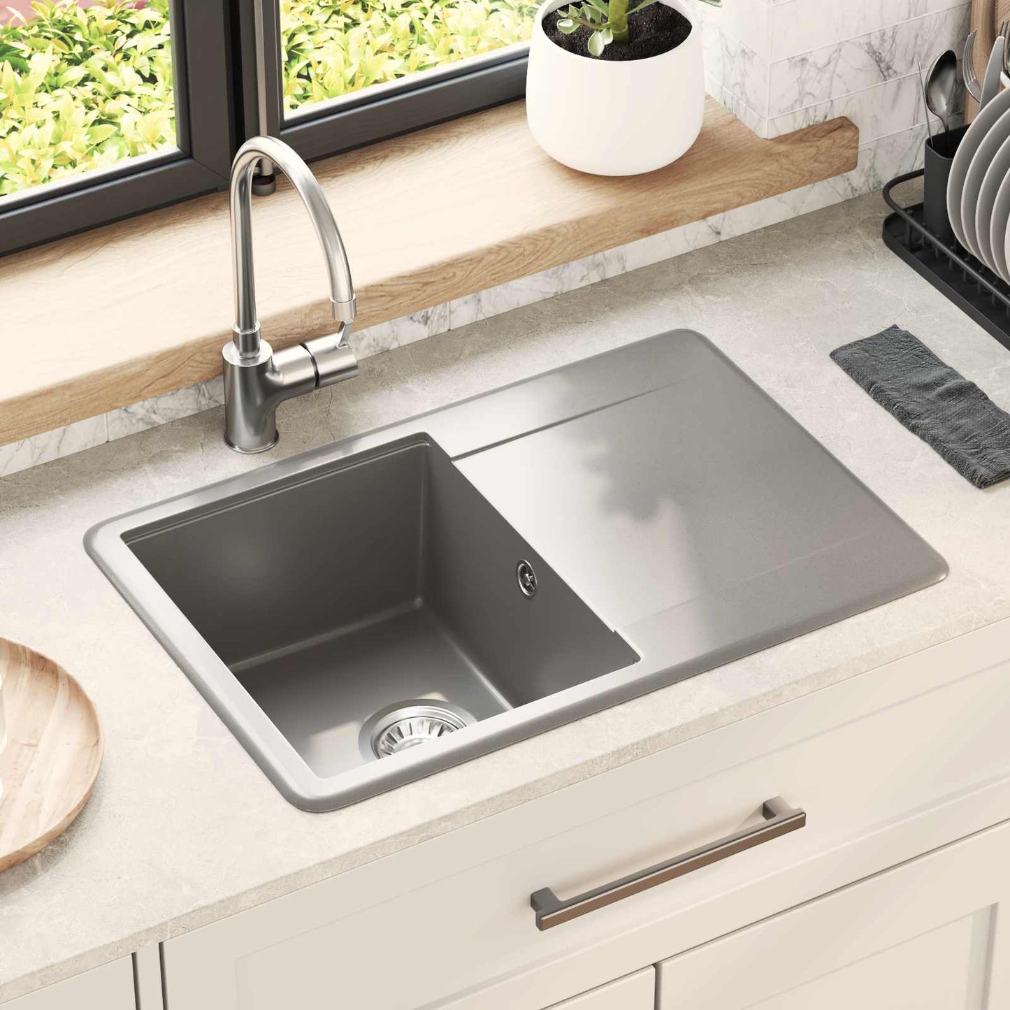 vidaXL Sink Grey 670 x 460 mm 80% Quartz and 20% Resin