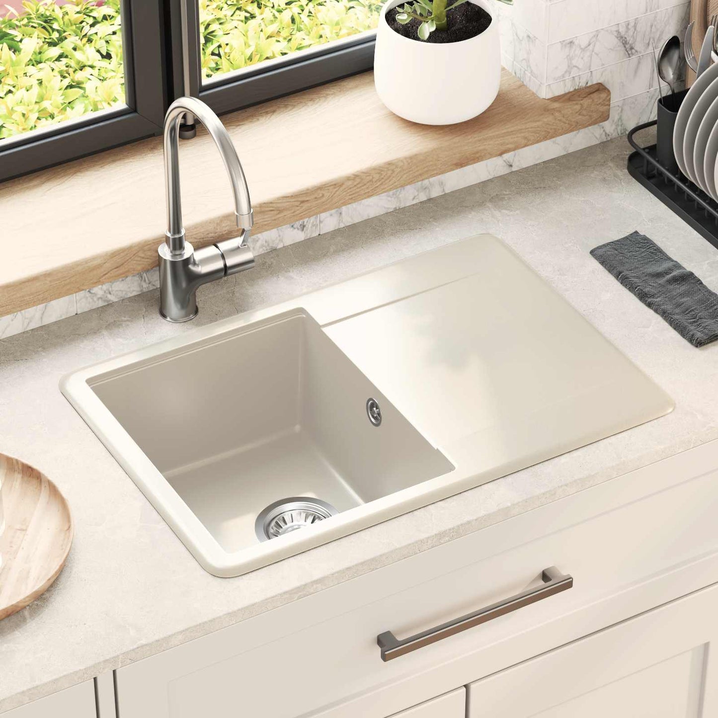 vidaXL Sink Beige 670 x 460 mm 80% Quartz and 20% Resin