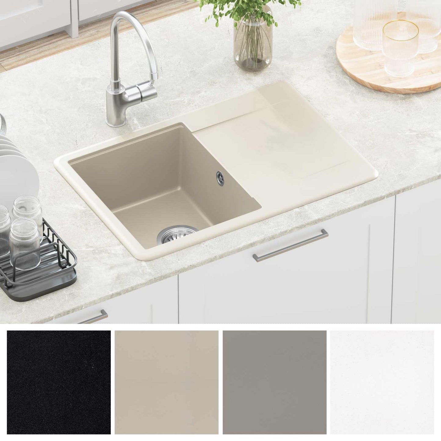vidaXL Sink Beige 670 x 460 mm 80% Quartz and 20% Resin
