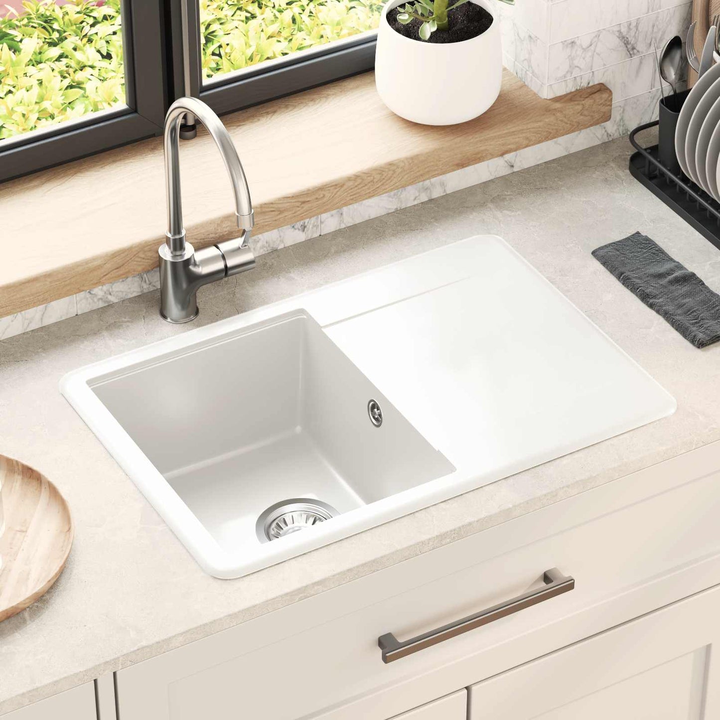 vidaXL Sink White 670 x 460 mm 80% Quartz and 20% Resin